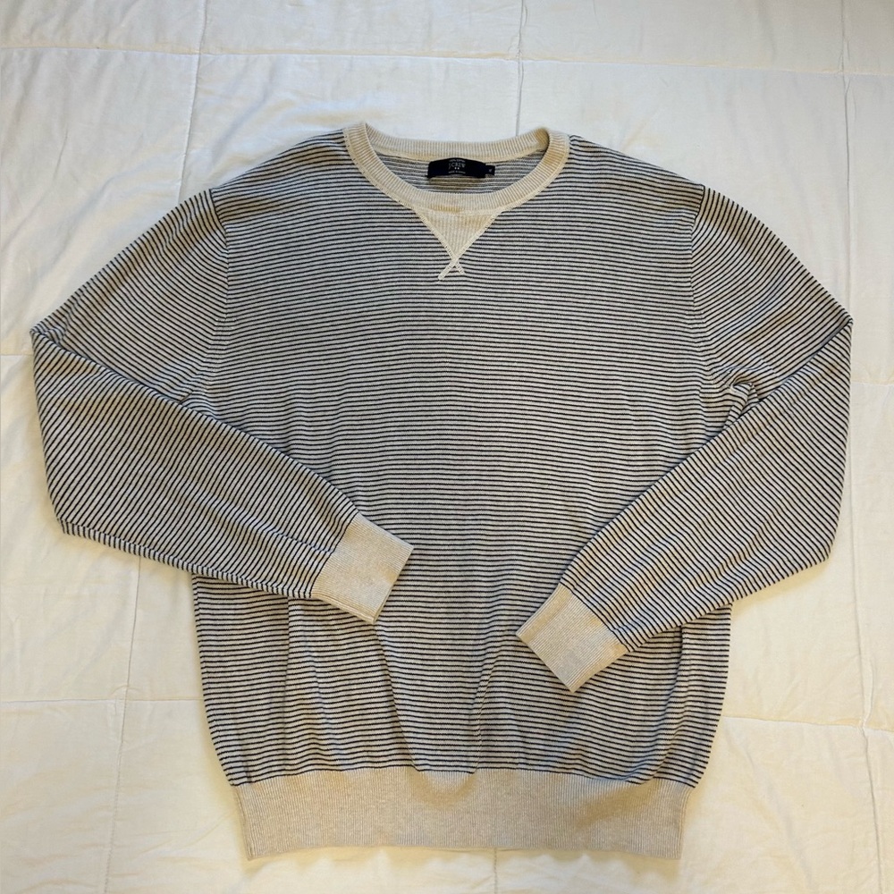 J. Crew Men's Black and White Striped Crewneck Sweater
